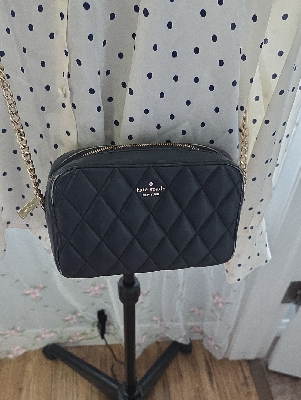 kate spade Black Quilted Crossbody with Gold Chain Strap